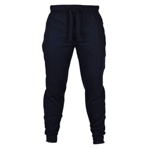 Men's navy blue casual jogger pants with elastic drawstring waist and ribbed cuffs