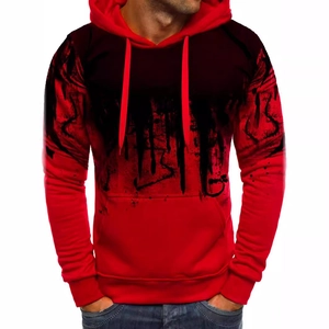 Men's hooded sweatshirt with red and black gradient ink splash print and kangaroo pocket