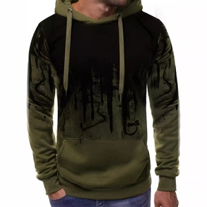 Men's green and black gradient hoodie with splash ink print and kangaroo pocket