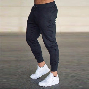Slim fit men's black joggers with drawstring waist and ribbed cuffs for running fitness