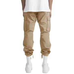 Vue arrière du pantalon cargo kaki pour homme avec poches latérales et ourlet à cordon
