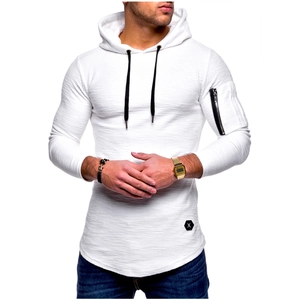 Sweat à capuche blanc ajusté avec rayures texturées et poche zippée sur la manche