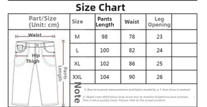 Size chart for men's sports joggers with measurements for waist, length, and leg openings