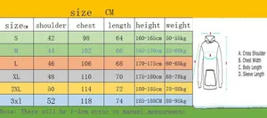 Detailed size chart for solid color fleece hoodie showing measurements from S to 3XL