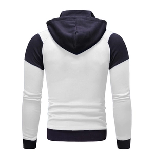 Vue arrière du sweat à capuche cintré bicolore montrant manches marine et corps blanc