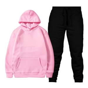 Men Casual Tracksuit Fleece Hooded Sweatshirt And Jogger Pants Solid Color Long Sleeve Pullover Hoodie Sportswear Suit For Men