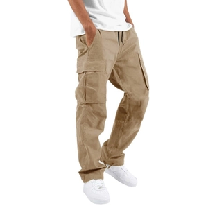 Pantalon cargo kaki pour homme avec plusieurs poches et cordon de serrage aux chevilles
