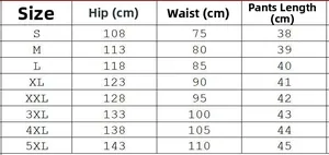 Size chart for casual floral shirt set shorts showing waist and hip measurements in cm
