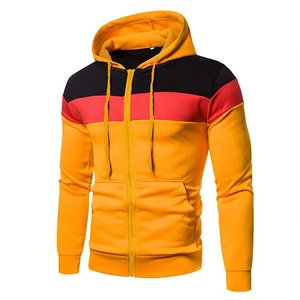 Herren Kapuzenpullover mit Reißverschluss und Patchwork-Design in Schwarz, Rot, Gelb