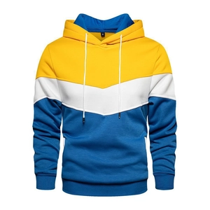 Sweat à capuche décontracté pour hommes au design colorblock jaune, blanc et bleu vif