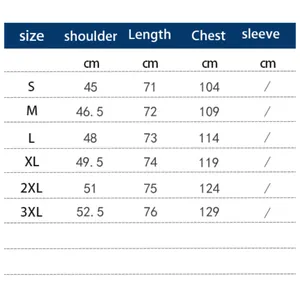 Size chart for men's linen beach shirt showing shoulder, chest, and length measurements