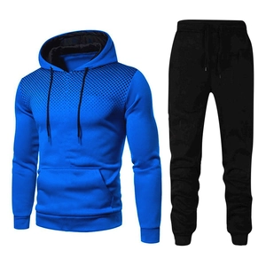 Survêtement homme bleu roi avec imprimé à pois noirs, sweat à capuche et pantalon de sport