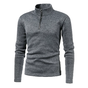 Men's slim fit quarter-zip pullover sweater in grey marl textured knit fabric