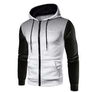 Men's casual slim fit hoodie with black and white polka dot pattern on shoulders