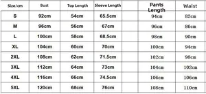 Size chart table for fleece tracksuit from S to 5XL with chest and waist measurements