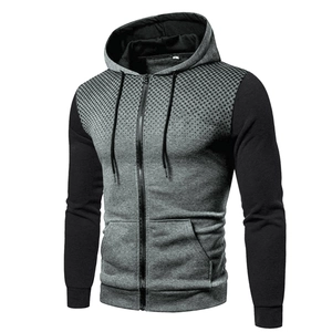 Men's slim fit zip hoodie with gradient dot print and contrast grey and black paneling