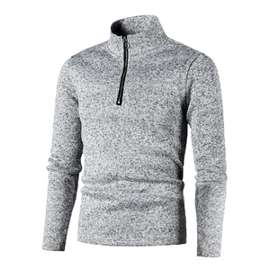 Men's slim fit quarter-zip sweatshirt in light gray heather fleece with high collar