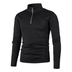 Men's slim fit black sweatshirt with high collar and quarter zip in high quality knit