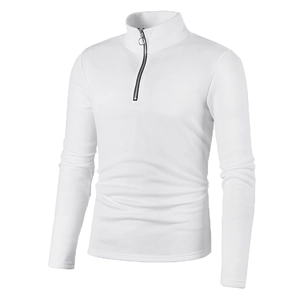 Men's slim fit long sleeve half-zip sweatshirt in solid white with stand collar design
