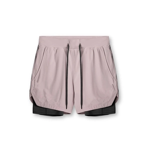 Men's 2-in-1 sports shorts, quick-dry compression fitness training running athletic shorts.