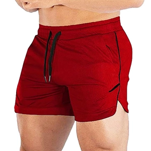 Pantalones cortos de fitness para hombre en rojo oscuro con cordón y aberturas