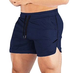 Pantalones cortos de deporte para hombre azul marino con cordón y tejido de malla