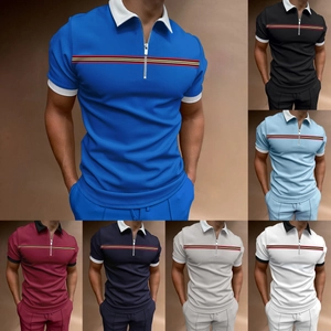 Herren Sommer Polo-Shirt Set mit Kontrastfarben und Reißverschluss in sieben Farbvarianten