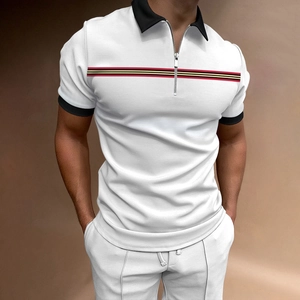 Herren Slim Fit Poloshirt in Weiß mit schwarzem Kragen und gestreiftem Brustdesign