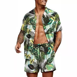 Men Hawaiian Shirt Set Short Sleeve Button Down Tropical Floral Print Beach Outfits Two Piece Summer Casual Vacation Suit