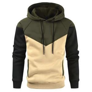 Felpa con cappuccio da uomo color block con coulisse e maniche raglan verde nero e beige