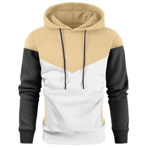 Felpa con cappuccio da uomo a blocchi di colore kaki bianco e nero con tasca e coulisse