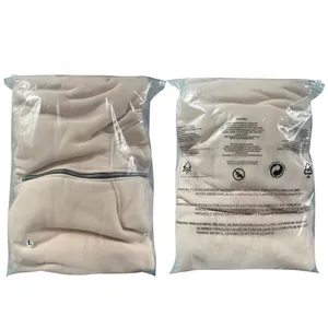 Men fleece hoodie in transparent packaging with L size label and suffocation warning text