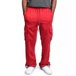 Pantalon de Jogging Cargo Homme Mélange de Coton Multi Poches Coupe Ample Jambe Droite Décontracté avec Cordon