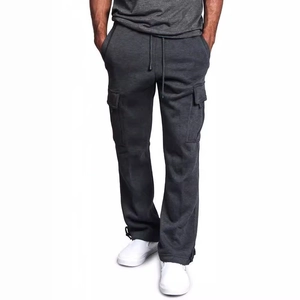 Pantalon cargo gris foncé pour homme avec cordon de serrage et grandes poches latérales