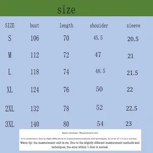 Detailed size chart for men's casual polo shirt showing measurements from S to 3XL in cm