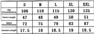 Detailed size guide for men's corduroy shorts with measurements for S to XXL sizes