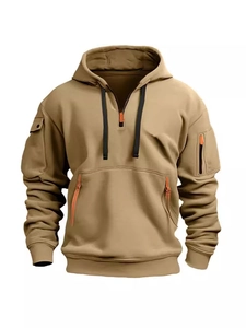 Men's Tactical Hoodie Polyester Multi-Pocket Sweatshirt Solid Color Outdoor Sport Casual Hooded Jacket For Men