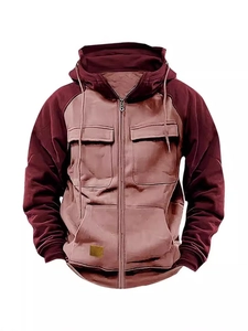 Veste à capuche pour homme avec manches contrastées et multiples poches cargo