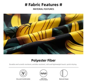 Close-up of Hawaiian floral polyester fabric with yellow banana and green leaf print