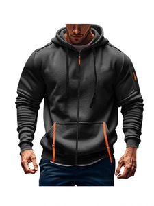 Herren-Kapuzenjacke in Dunkelgrau mit orangen Kontrast-Reißverschlüssen und Sportpassform