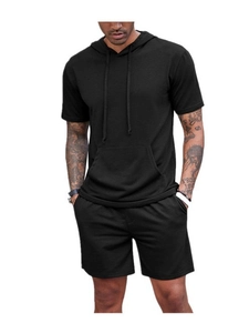 Ensemble Sport Décontracté Pour Homme Hoodie Manches Courtes Et Short Tenue Deux Pièces En Polyester Respirant Pour L'Été