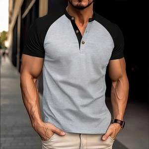 Henley da uomo in maglia a nido d'ape con maniche raglan e bottoni a contrasto
