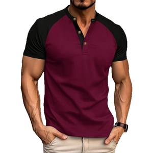 Maglietta Henley da uomo in maglia a nido d'ape con maniche raglan rosse e nere