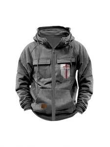 Felpa con cappuccio grigio scuro da uomo con stampa Man of God e motivo bandiera USA