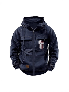 Felpa con cappuccio e zip da uomo con stampa 'MAN OF GOD' e design multitasche sportivo