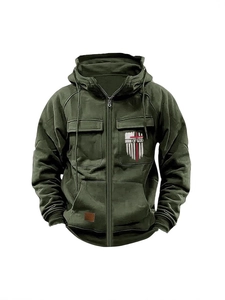 Felpa con cappuccio e zip verde oliva da uomo con stampa a croce Man of God tattica