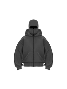 Dunkelgrauer schwerer Reißverschluss-Hoodie mit Balaclava-Maske und Kängurutaschen