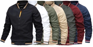 Detailed showcase of diverse color options for men's bomber jackets with ribbed trim