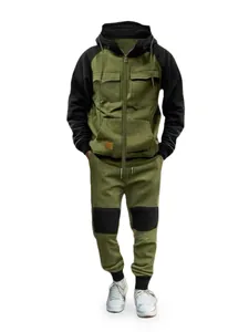 Tuta Sportiva da Uomo Giacca con Cappuccio e Cerniera Pantaloni Cargo Color Block Outfit Casual Outdoor Sportivo Abbigliamento