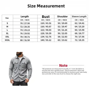Tableau des tailles pour veste tactique lourde en polaire homme avec mesures précises